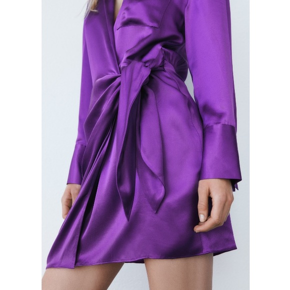NEW! Zara Purple Belted Wrap Dress - Picture 4 of 12